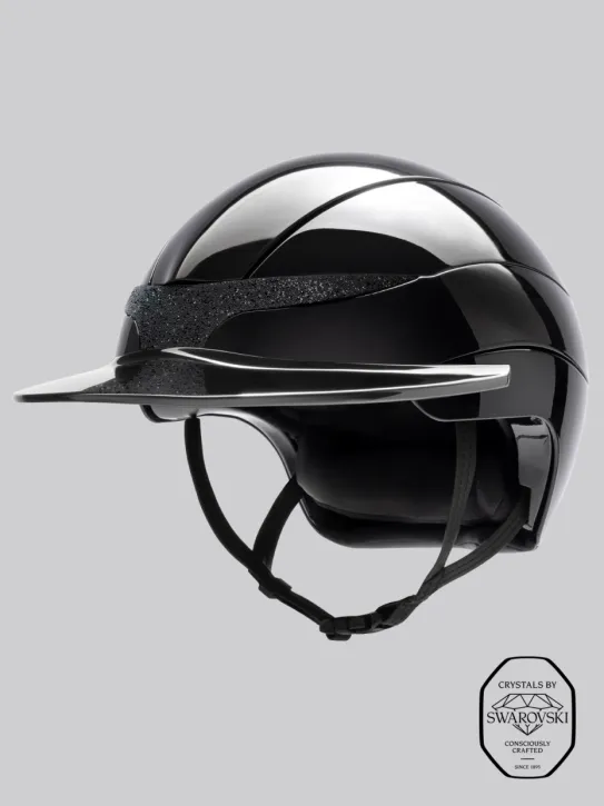 Equiline Reithelm Xanto Sonnen-Visier Schwarz Glänzend Front Swarovski