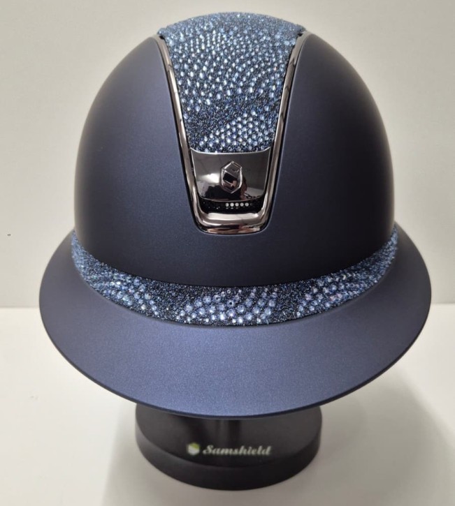 Samshield Miss Shield Shadowmatt 2.0 Blau – Crystal Intarsia & Chrome Blazon Luxus-Reithelm