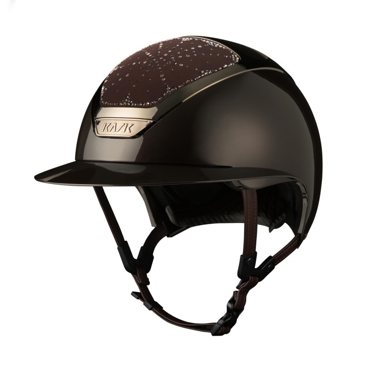 Kask Star Lady Pure Shine Espresso Crystals Riviera Swarovski® Greige – Luxuriöser Damen Reithelm